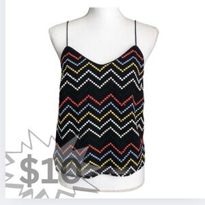 WAYF Multicolor Chevron Embroidered Tank Top S Black